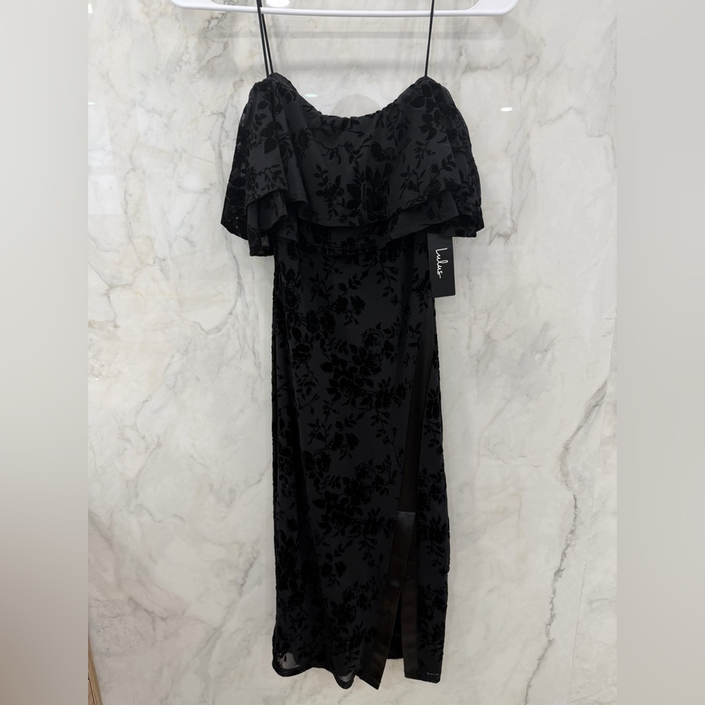 Lulu's Strapless Black Floral Dress